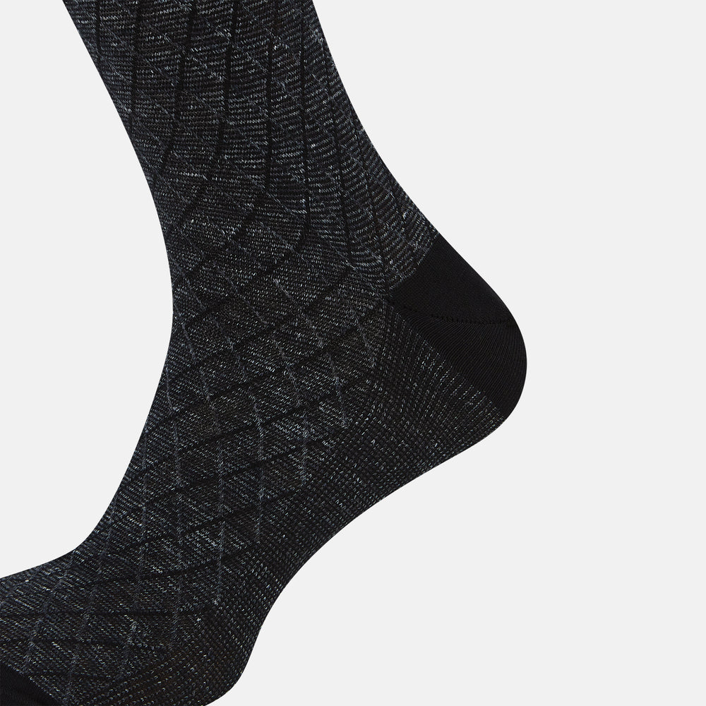 Charcoal Harlequin Cotton-Linen Mid-Length Socks 11+