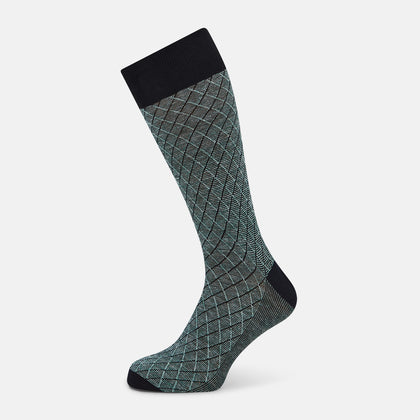 Sage Harlequin Cotton-Linen Mid-Length Socks