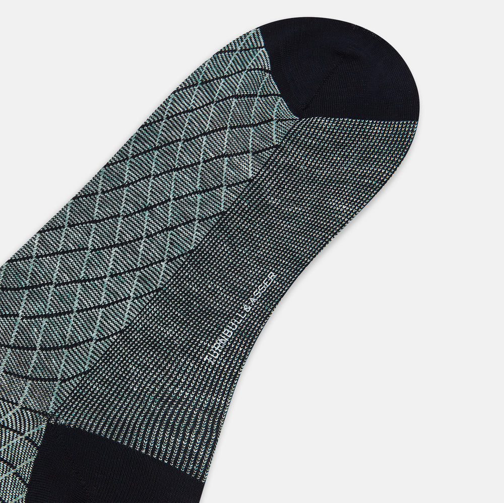 Sage Harlequin Cotton-Linen Mid-Length Socks 12