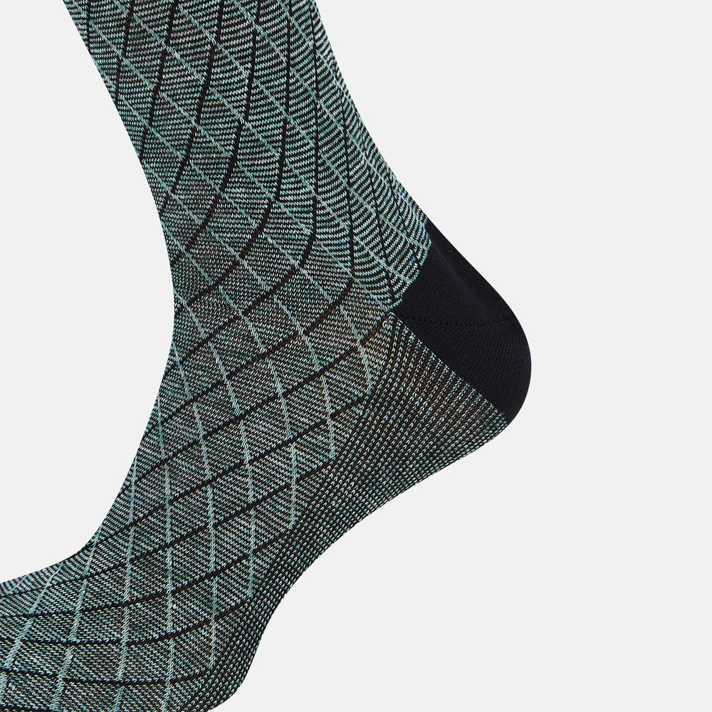 Sage Harlequin Cotton-Linen Mid-Length Socks 12