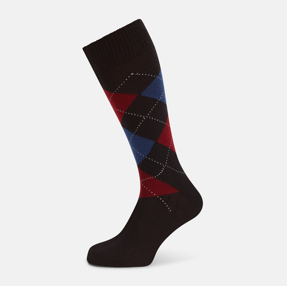 Coffee Check Wool Mid-Length Socks 13