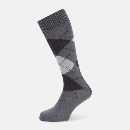 Grey Check Wool Mid-Length Socks