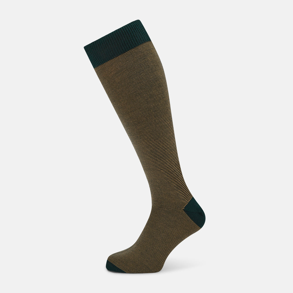 Camel & Forest Green Stripe Wool Long Socks 13