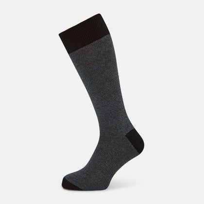 Black and Grey Stripe Wool Mid-length Socks