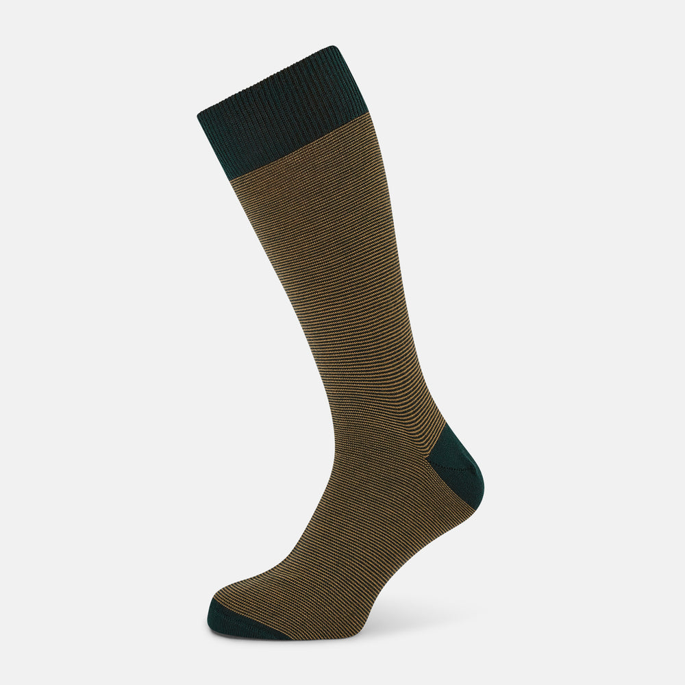 Camel and Forest Green Stripe Wool Mid-length Socks 13