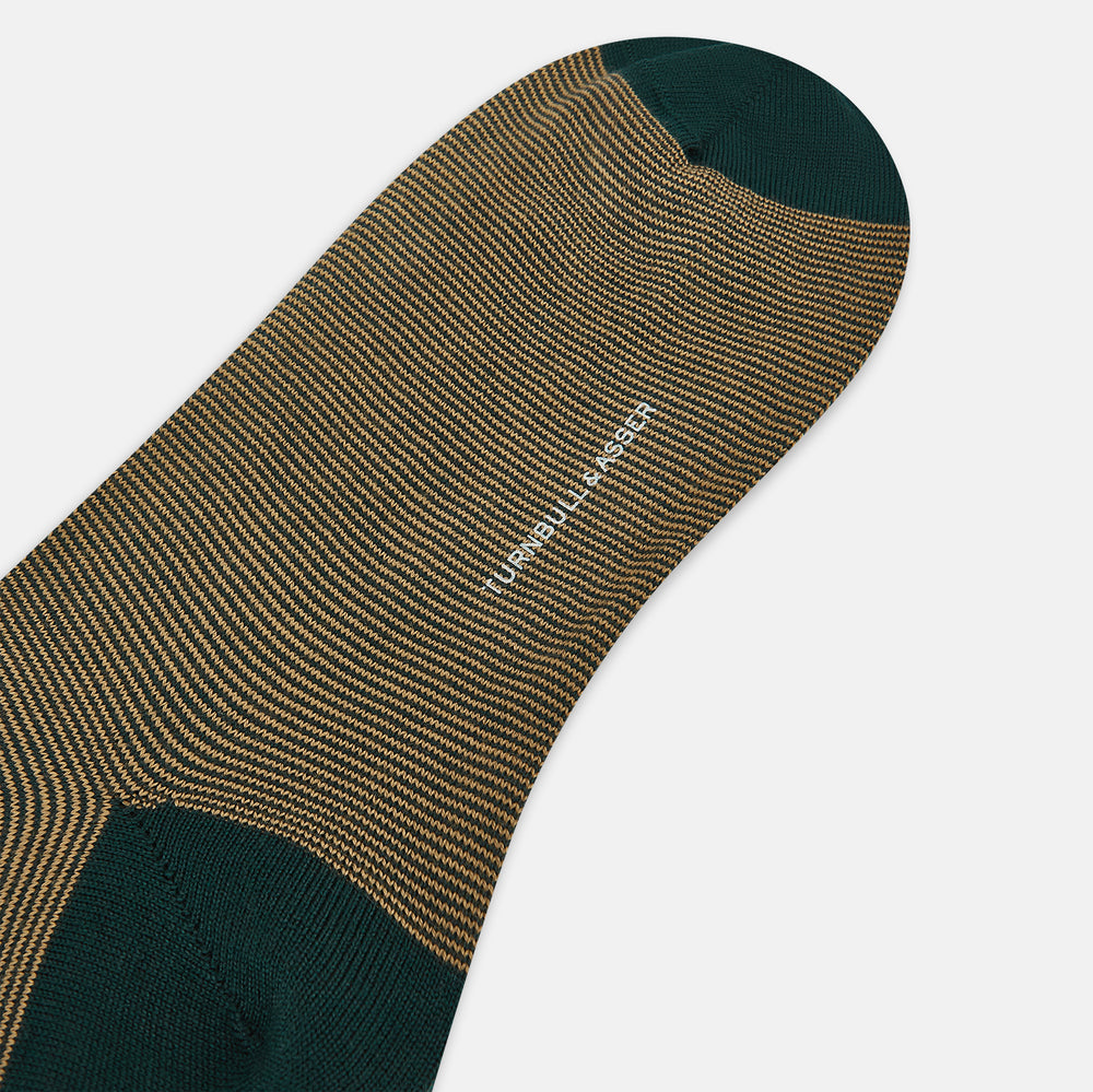 Camel and Forest Green Stripe Wool Mid-length Socks 13