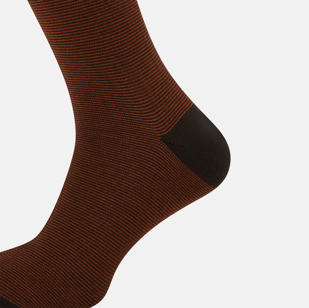 Rust and Dark Brown Stripe Wool Mid-length Socks 13