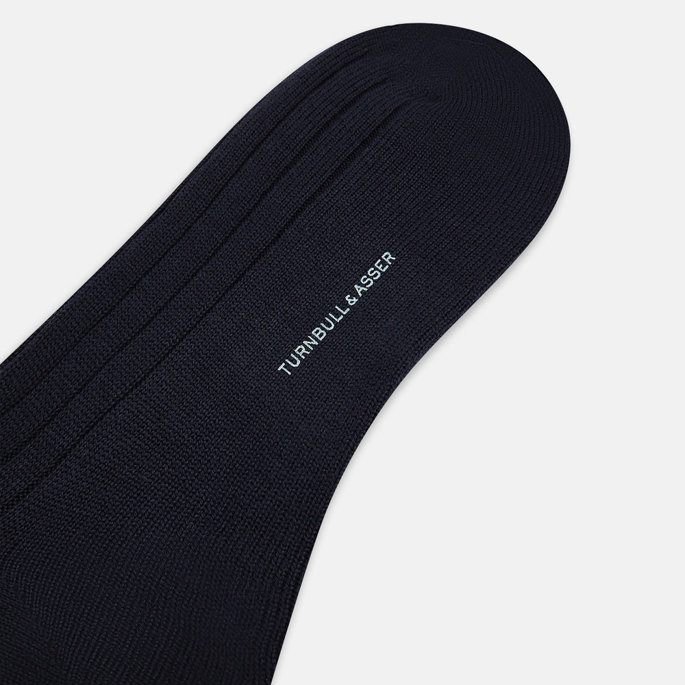 Navy Ribbed Wool Long Socks 13