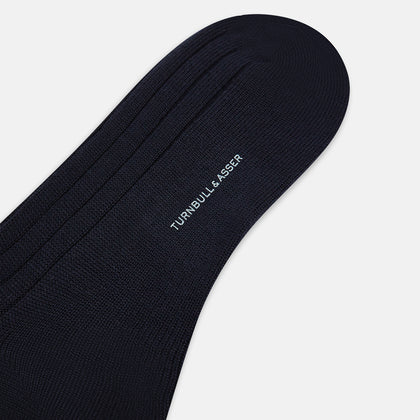 Navy Ribbed Wool Long Socks Image 2