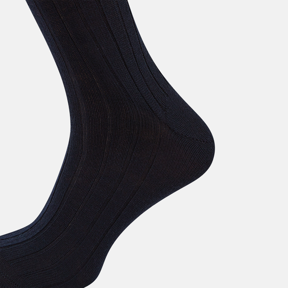 Navy Ribbed Wool Long Socks 13
