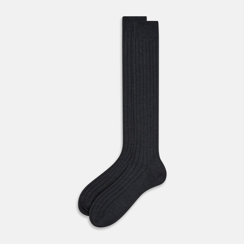 Charcoal Ribbed Wool Long Socks 13
