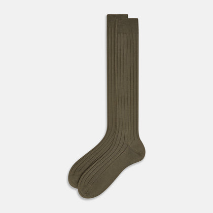 Sage Ribbed Wool Long Socks