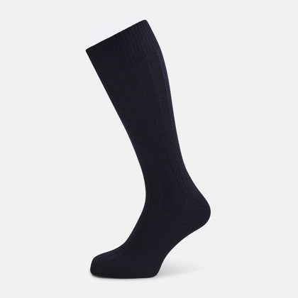 Navy Ribbed Wool Mid-length Socks