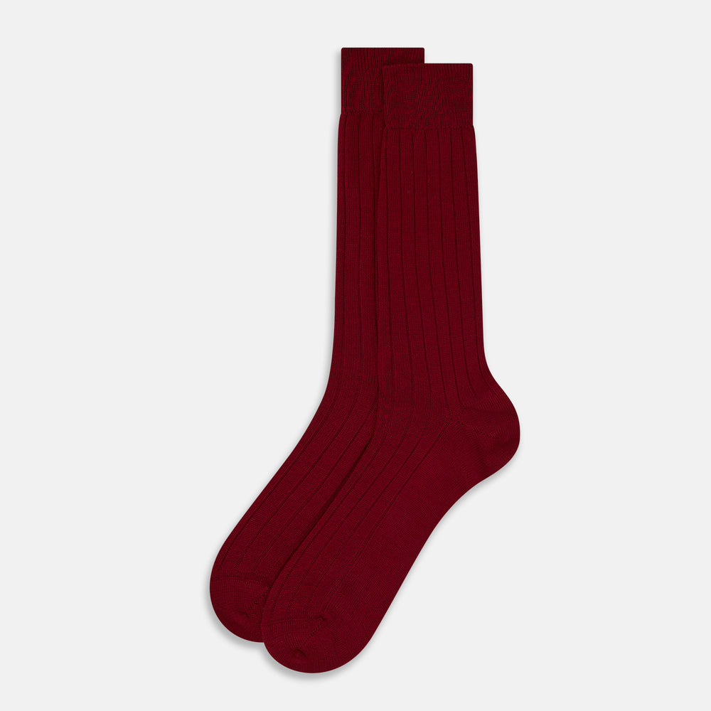 Burgundy Ribbed Wool Mid-length Socks 13