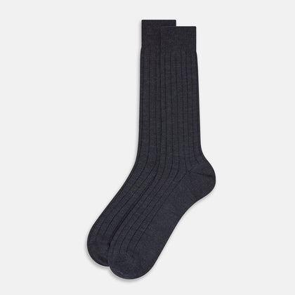 Charcoal Ribbed Wool Mid-length Socks