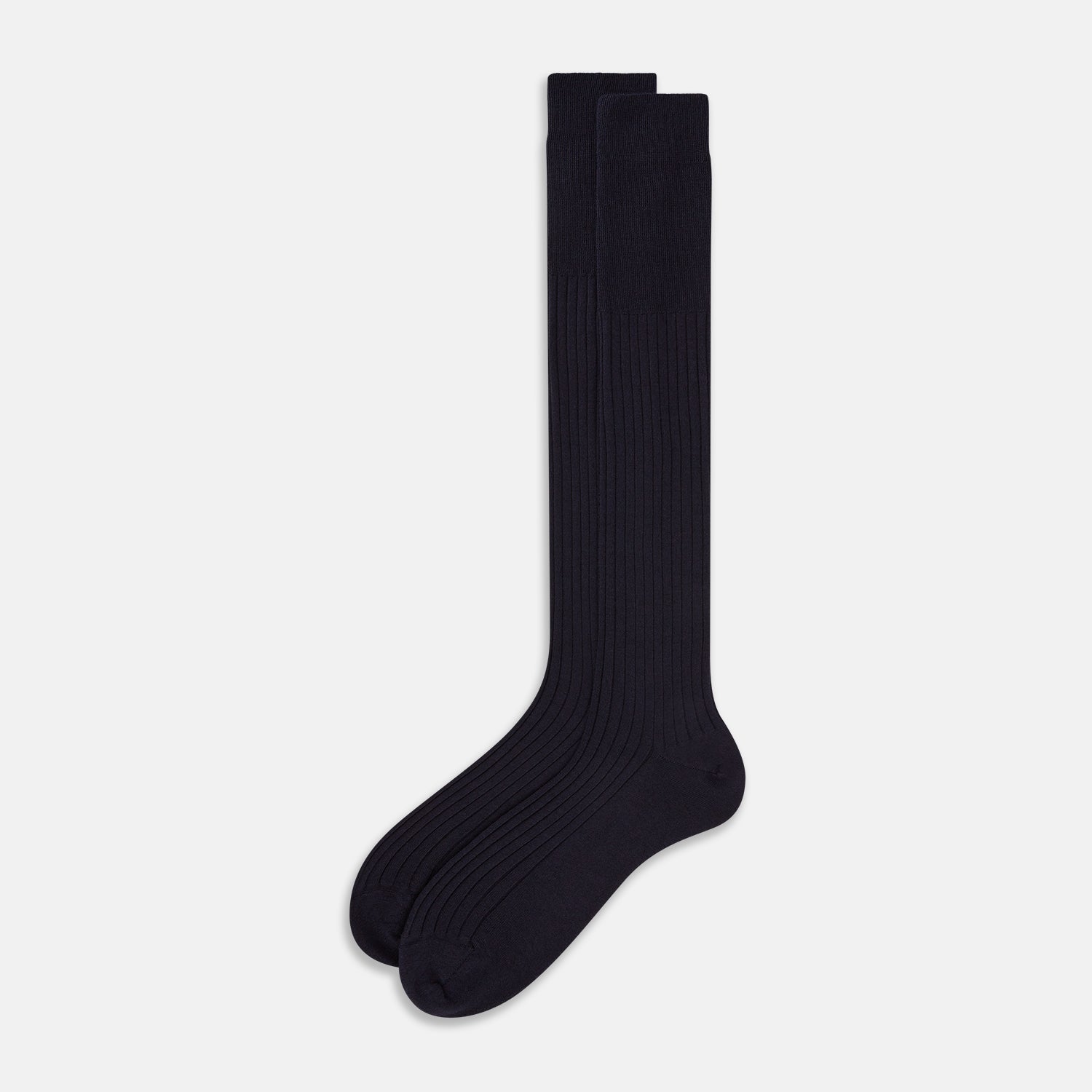 View 2 of product Navy Ribbed Cashmere Silk Long Socks 13