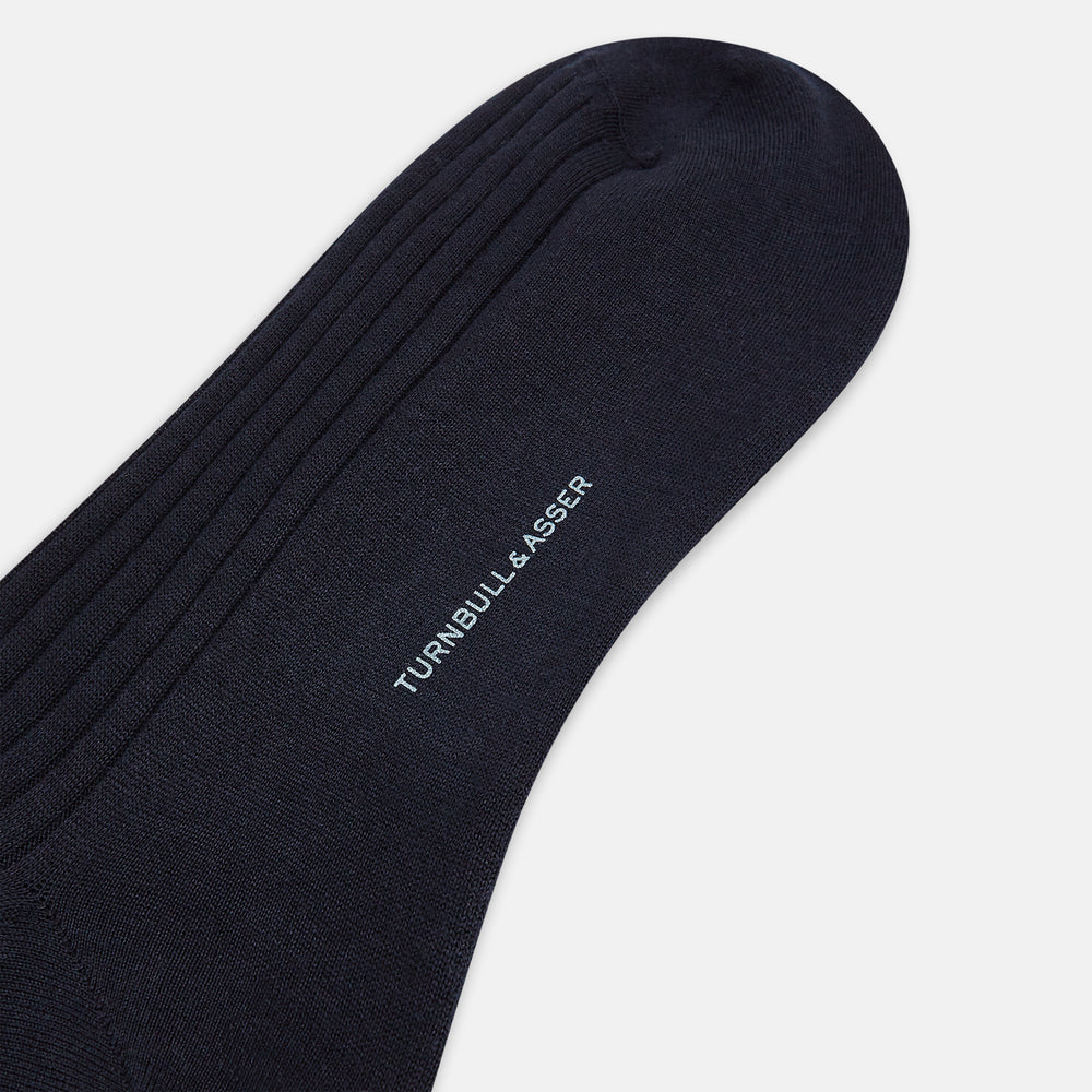 Navy Ribbed Cashmere Silk Long Socks 13