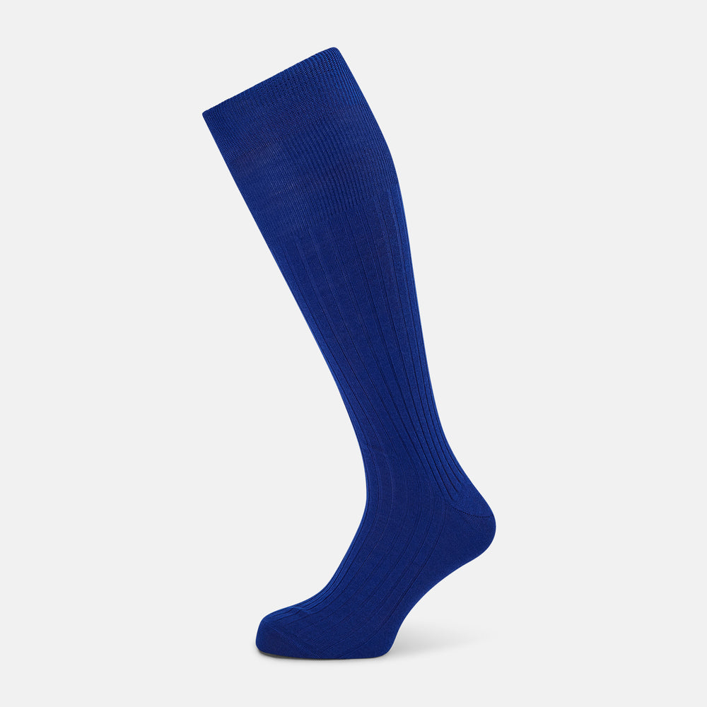 Royal Blue Ribbed Cashmere Silk Long Socks 13