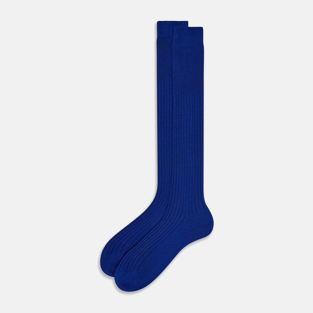 Royal Blue Ribbed Cashmere Silk Long Socks 13