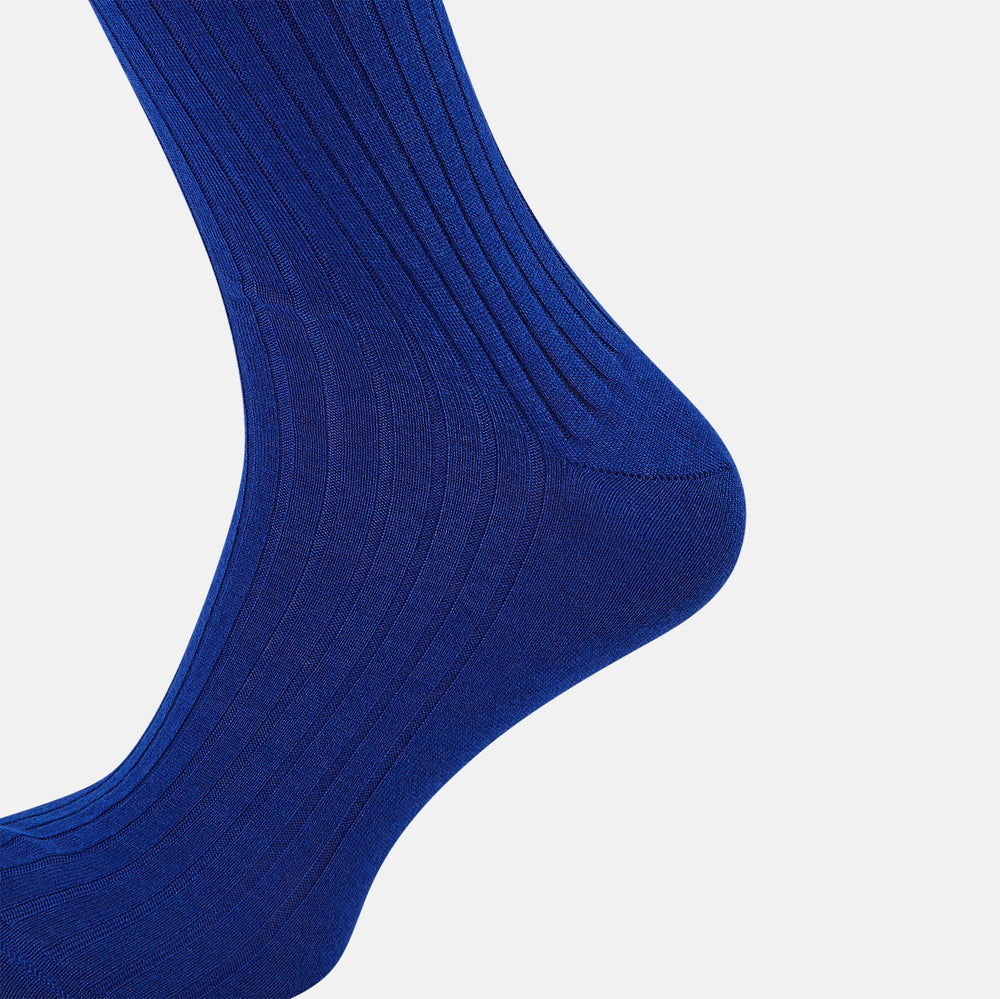 Royal Blue Ribbed Cashmere Silk Long Socks 13