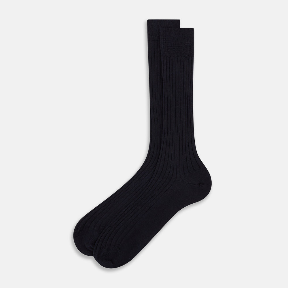 Navy Cashmere Silk Mid-length Socks 13