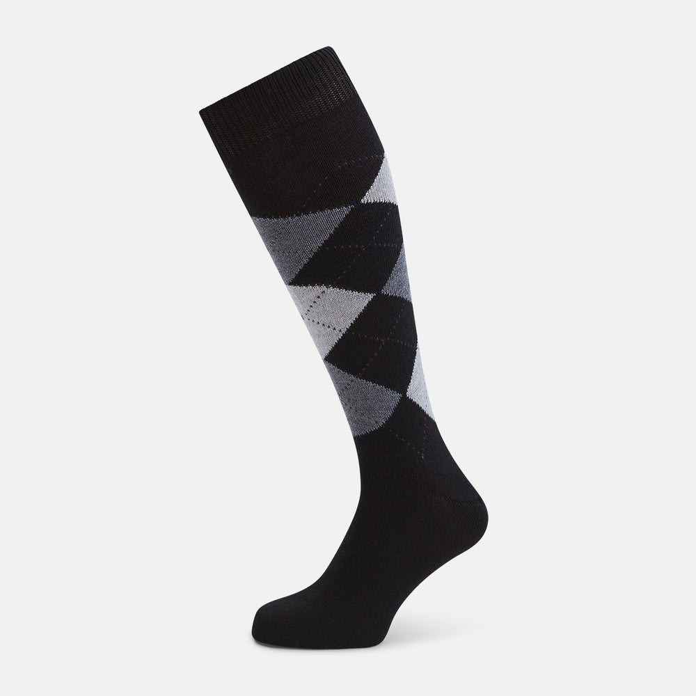 Black and Grey Check Wool Long Socks 13