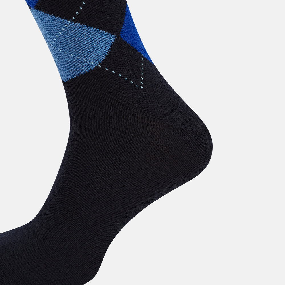 Navy & Royal Blue Check Wool Long Socks 10.5