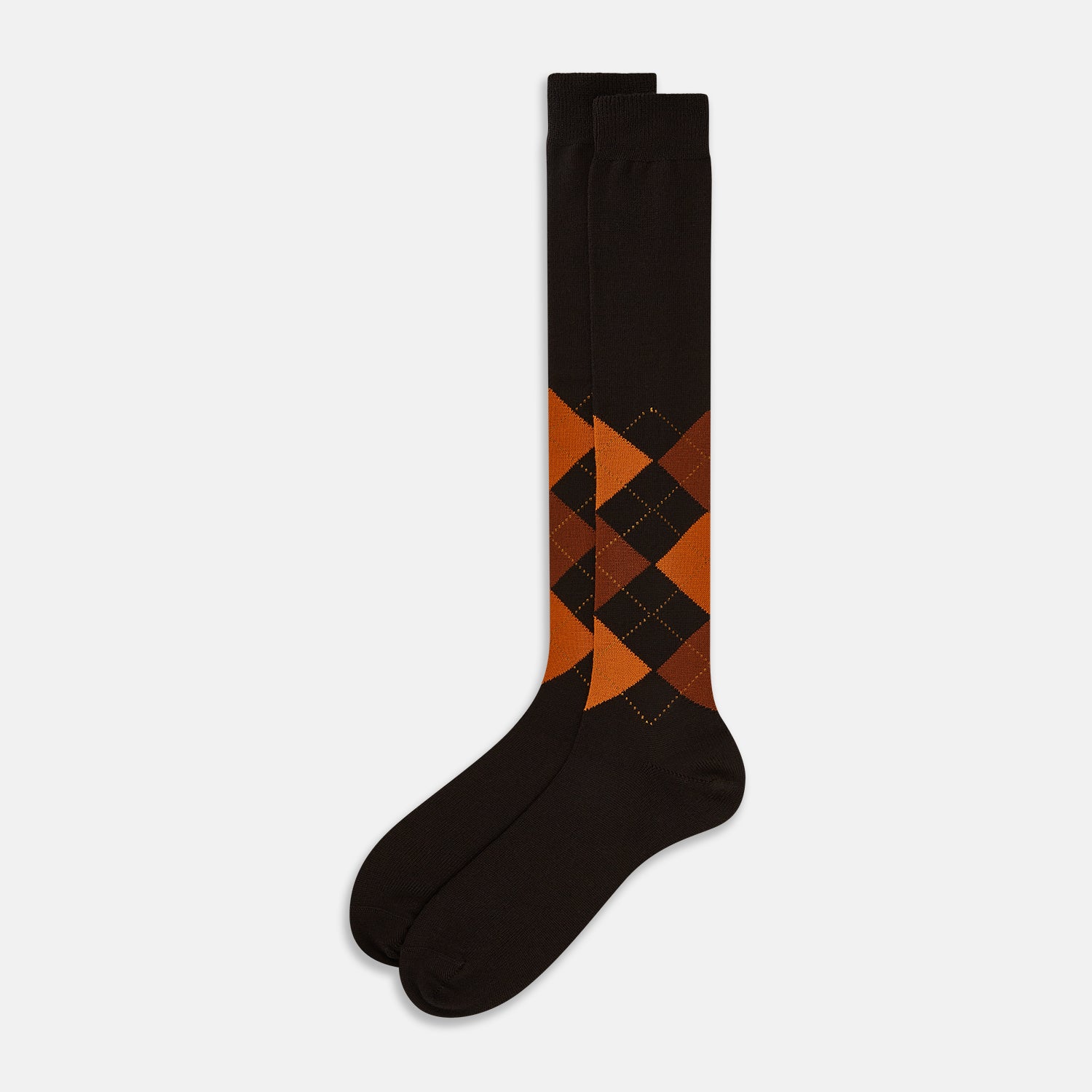 Image 2 of product Brown & Orange Check Wool Long Socks 13
