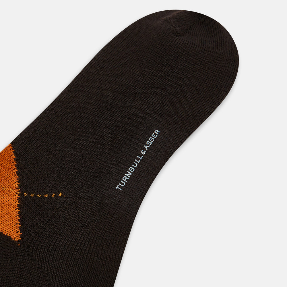 Brown & Orange Check Wool Long Socks 13