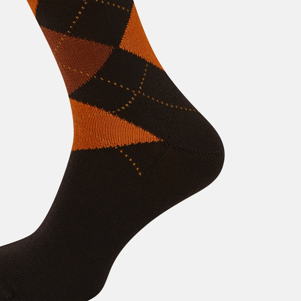 Brown & Orange Check Wool Long Socks 13