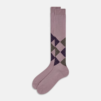 Lavender & Purple Check Wool Long Socks