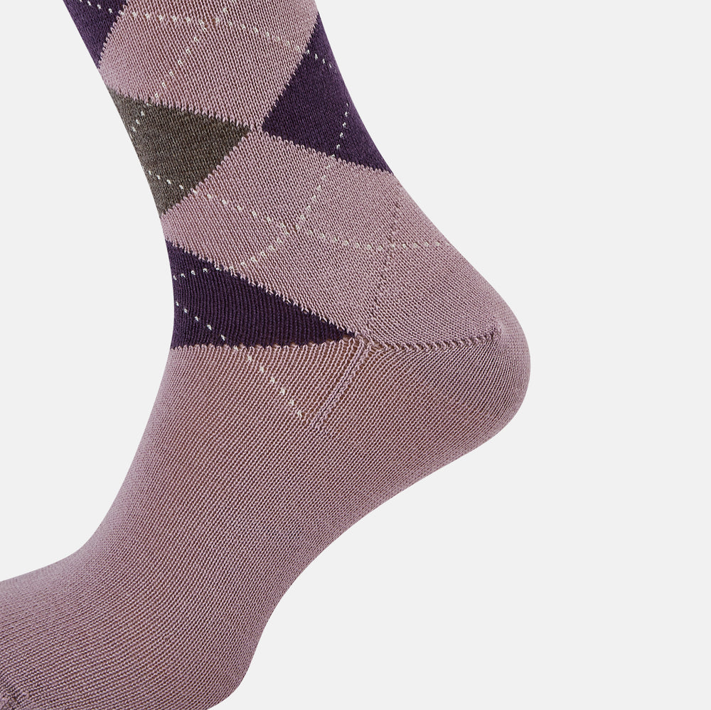 Lavender & Purple Check Wool Long Socks 13
