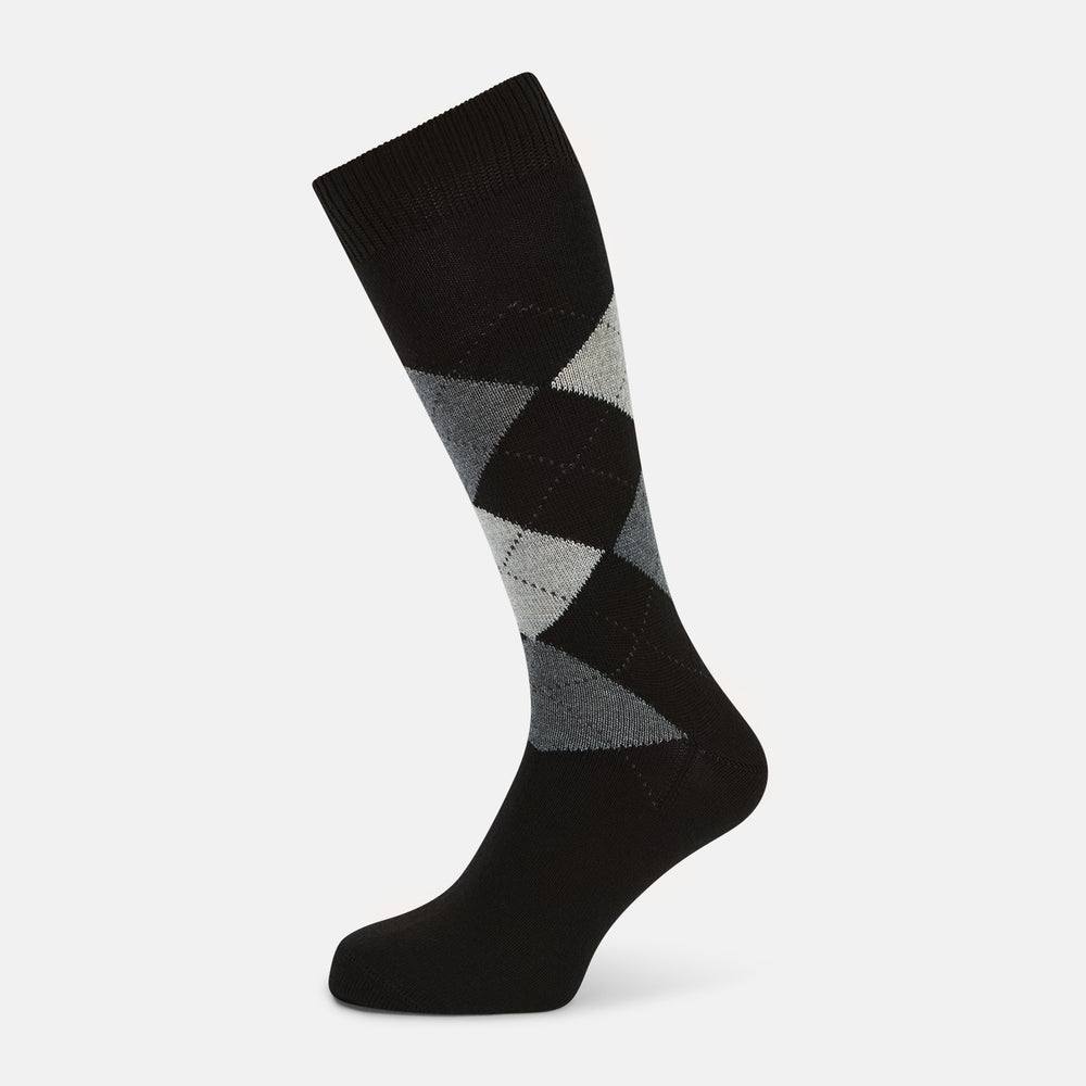 Black & Grey Check Wool Mid-length Socks 13