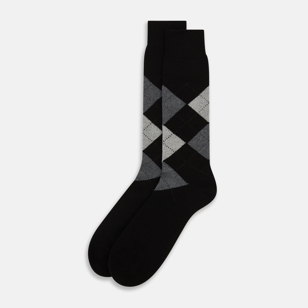 Black & Grey Check Wool Mid-length Socks 13