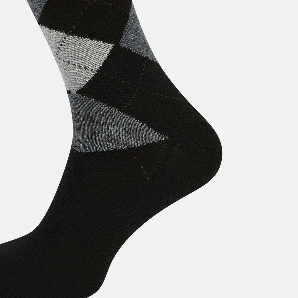 Black & Grey Check Wool Mid-length Socks 13