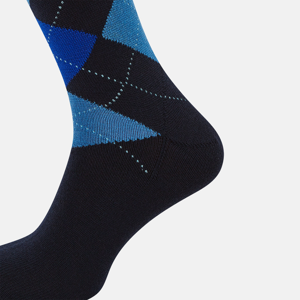 Navy & Royal Blue Check Wool Mid-Length Socks 13