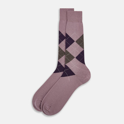 Lavender & Purple Check Wool Mid-length Socks