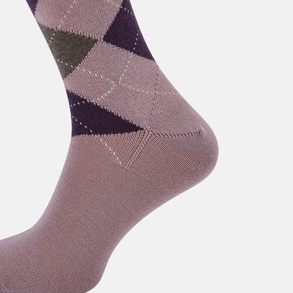 Lavender & Purple Check Wool Mid-length Socks Image 3