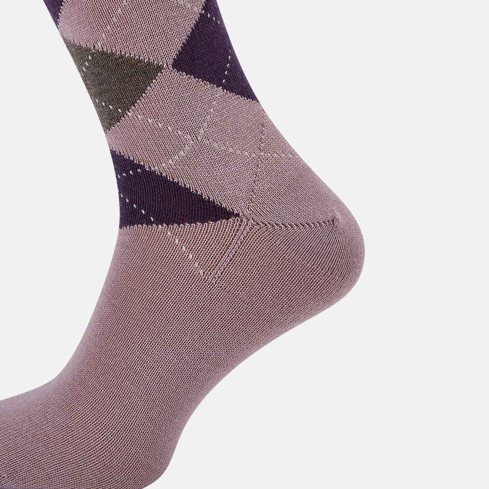 Lavender & Purple Check Wool Mid-length Socks 13
