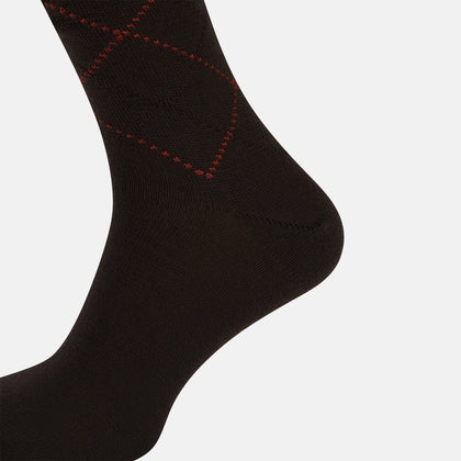 Dark Chocolate & Rust Diamond Wool Long Socks Image 3