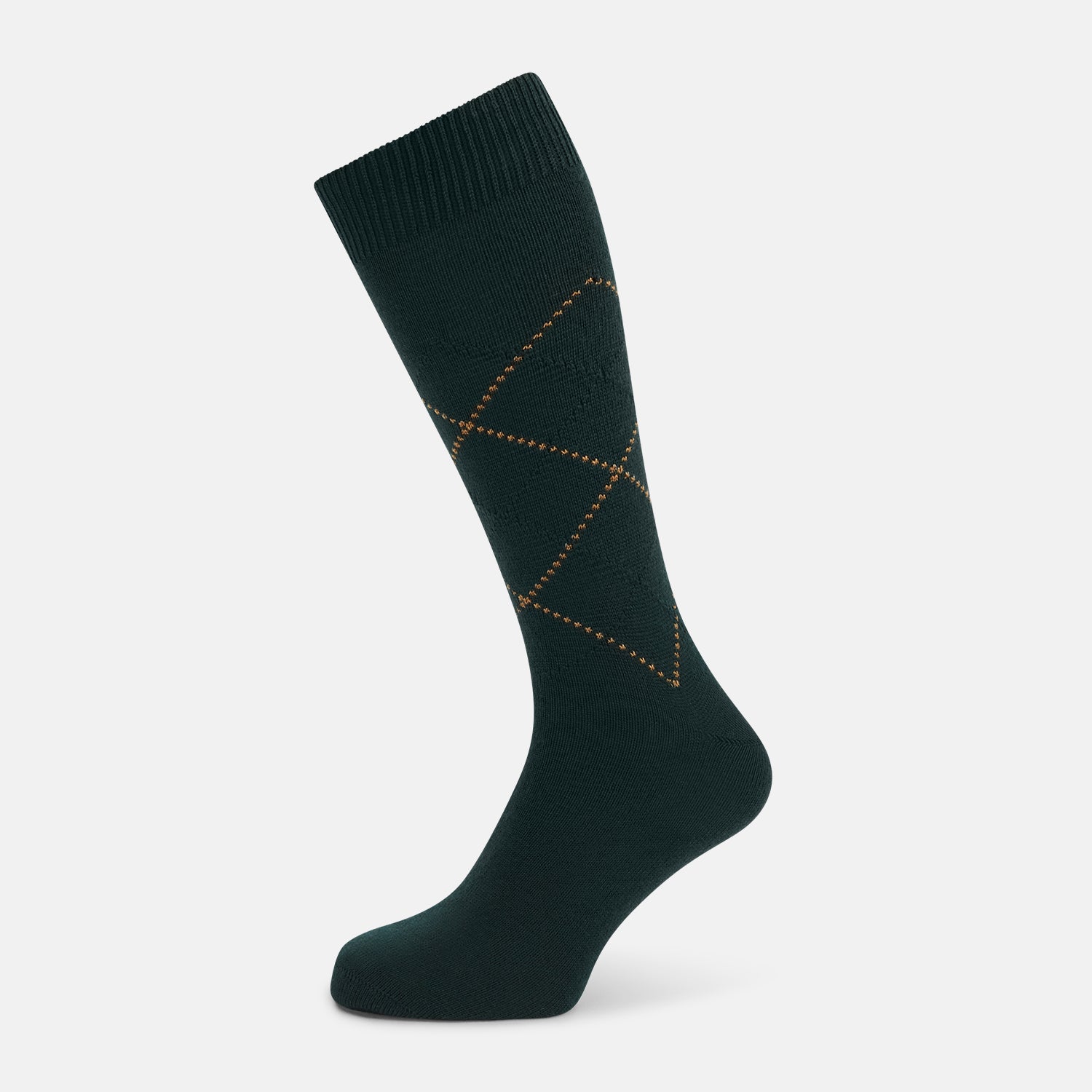 View 1 of product Forest Green & Tan Diamond Wool Mid-length Socks 10.5