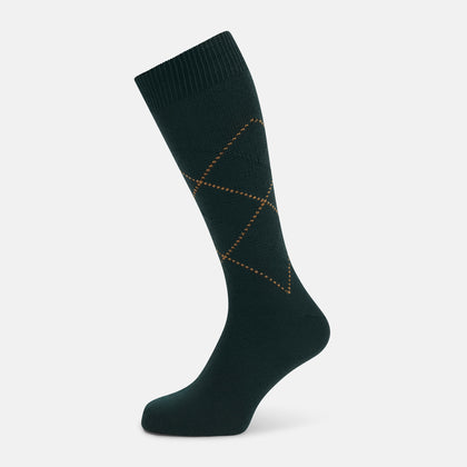 Forest Green & Tan Diamond Wool Mid-length Socks