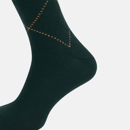 Forest Green & Tan Diamond Wool Mid-length Socks Image 3