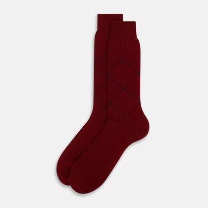 Burgundy & Navy Diamond Wool Mid-length Socks Image 1