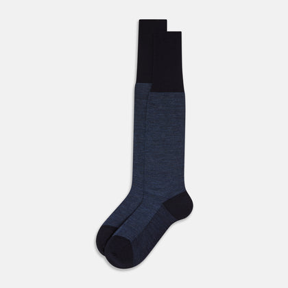 Navy Denim Patterned Wool Long Socks