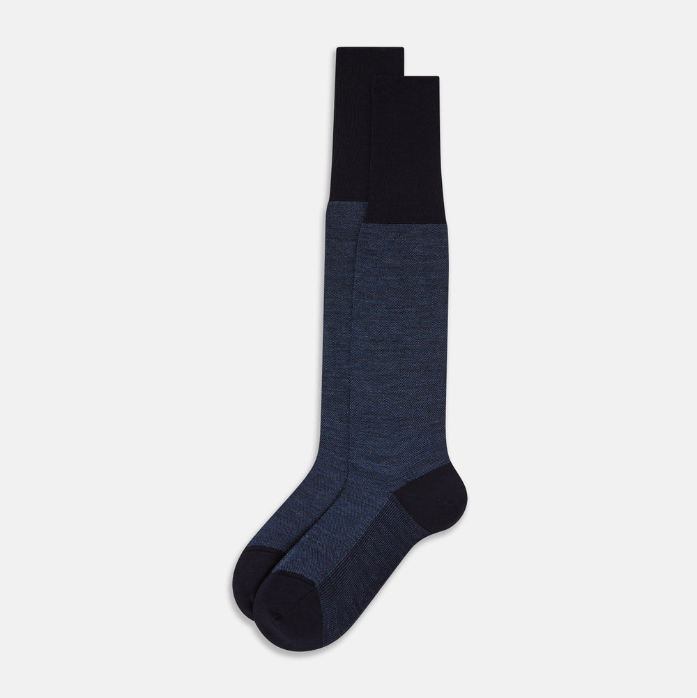 Navy Denim Patterned Wool Long Socks 13