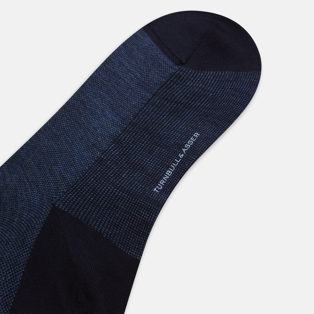 Navy Denim Patterned Wool Long Socks 13