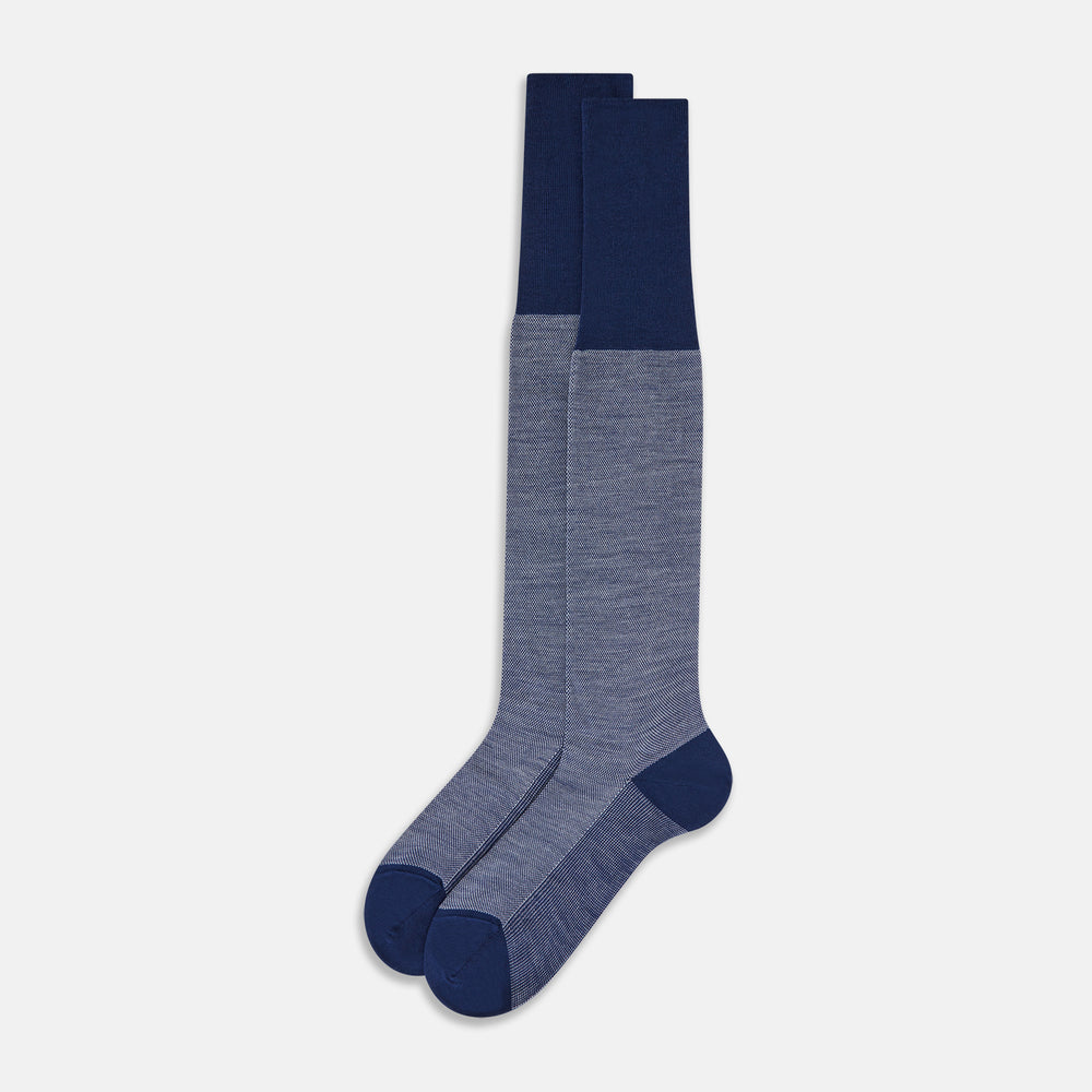 Pale Blue Denim Patterned Wool Long Socks 13
