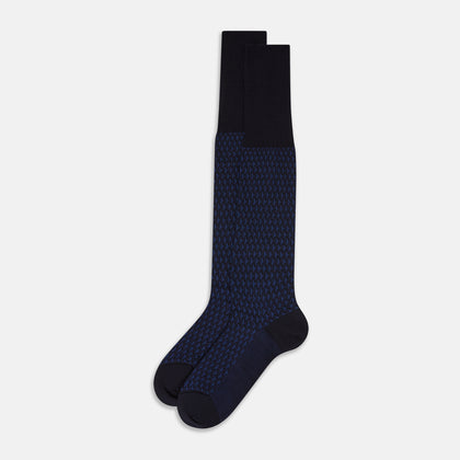 Navy Motif Intarsia Wool Long Socks