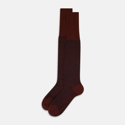Burgundy Motif Intarsia Wool Long Socks